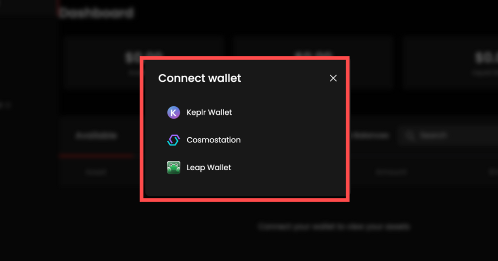 Red square showing connect wallet dashboard