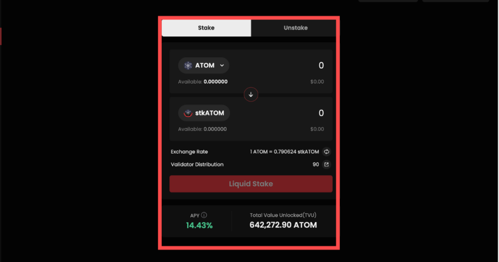 Red suqare showing stake option