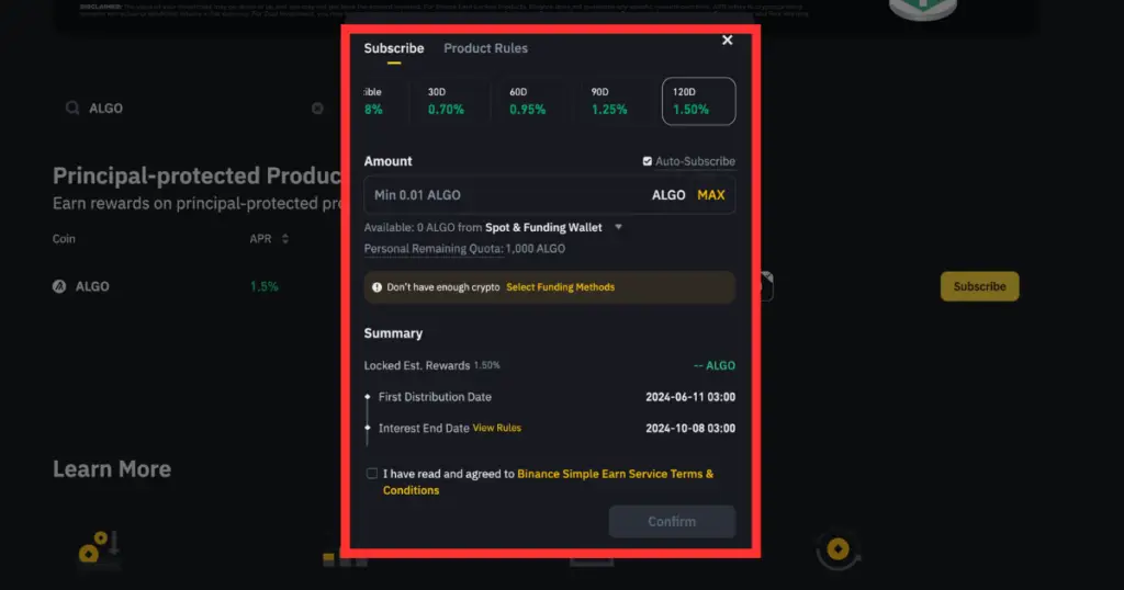 Red Square pointing over binance staking dashboard