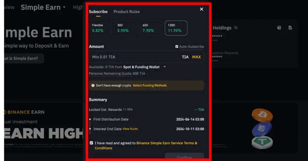 Red sqaure showing over binance staking dashboard