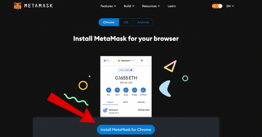 Install Metamask browser extension dashboard