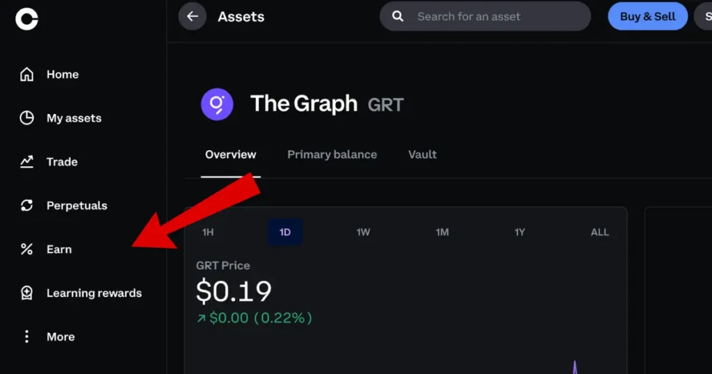 Red arrow pointing to Earn (staking dashboard)