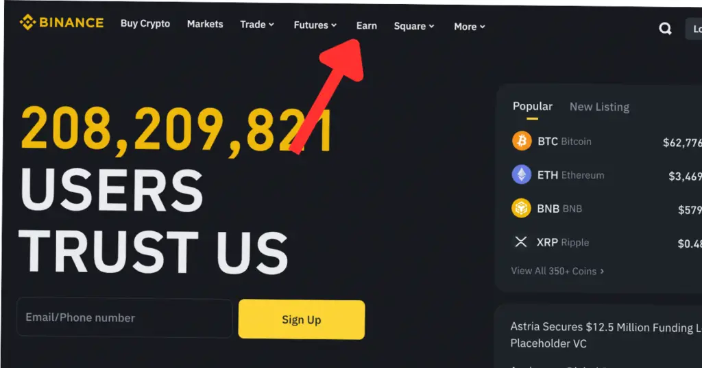 Navigate to binance earn