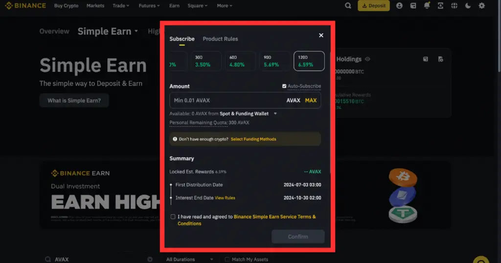 Binance AVAX staking dashboard