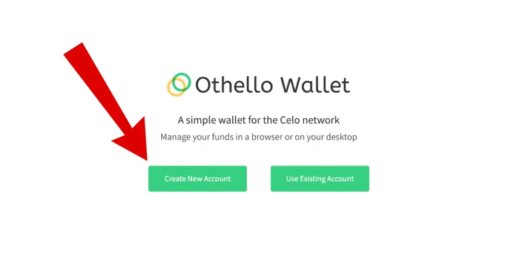 Arrow pointing to setup a new account on Othello Wallet Dashboard