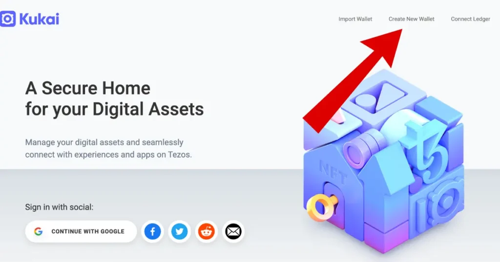 Red Arrow pointing to create Kukai Wallet
